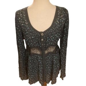 Free People Black and Blue Lace Detail Top